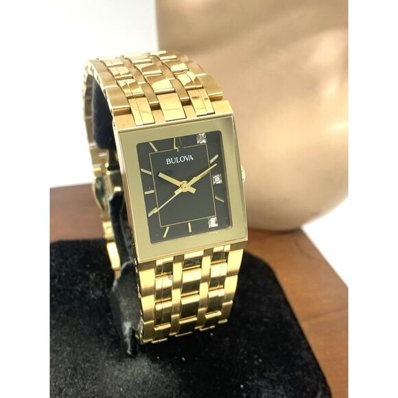 Bulova x Marc Anthony Women\'s Watch 97P167 Quadra Quartz Diamond Gold Steel Tank main image 3